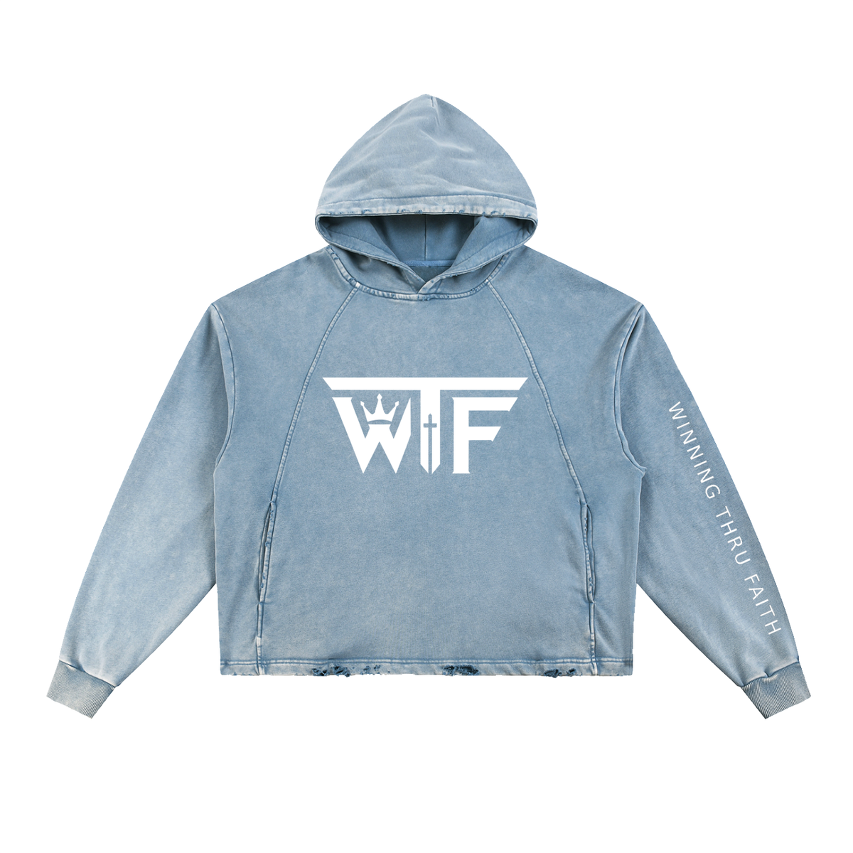 Winning Thru Faith Unisex Vintage-Washed Frayed-Hem Hoodie, product view 5