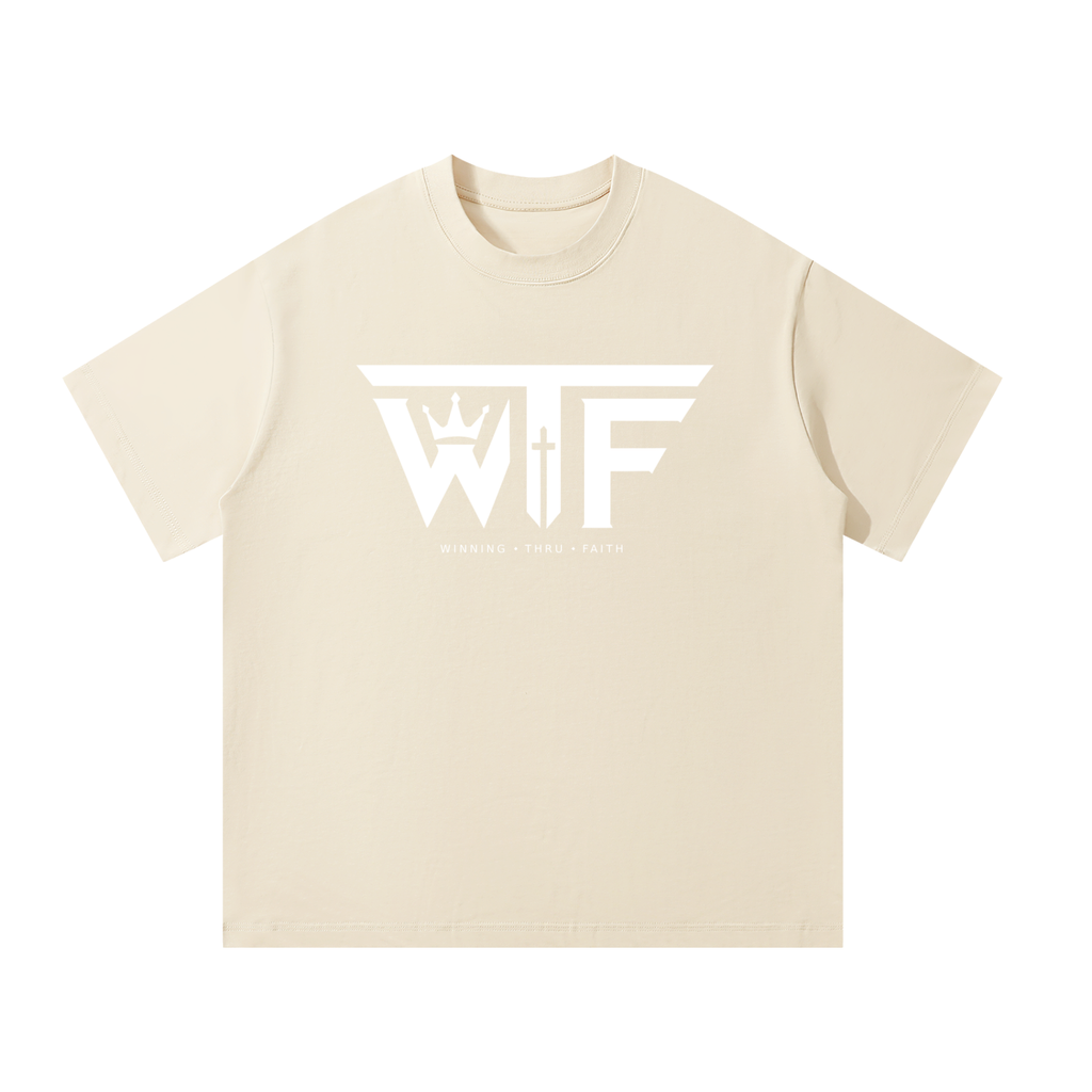 Winning Thru Faith Unisex Oversized T-Shirt White Logo, product view 1