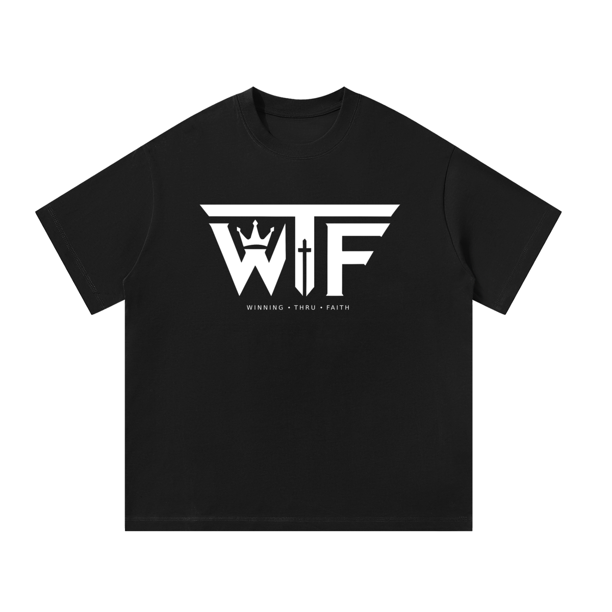 Winning Thru Faith Unisex Oversized T-Shirt White Logo, product view 5
