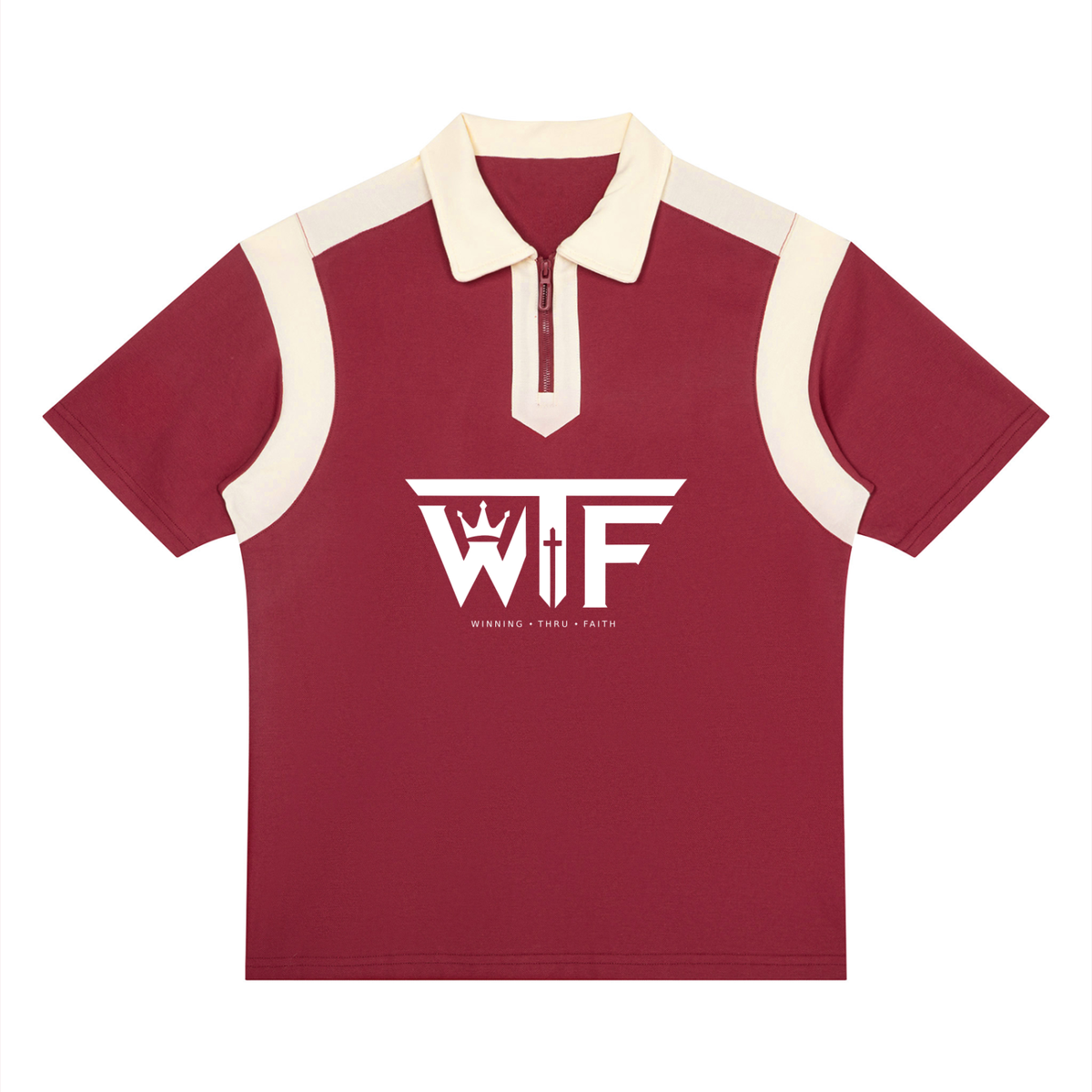 Winning Thru Faith Unisex Color-Block Quarter-Zip Polo Shirt, product view 3