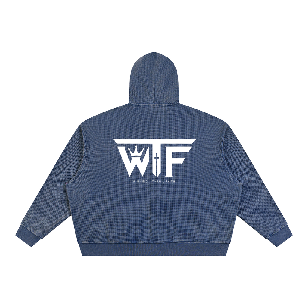 Winning Thru Faith Unisex Vintage Wash Boxy Waffle Full-Zip Hoodie