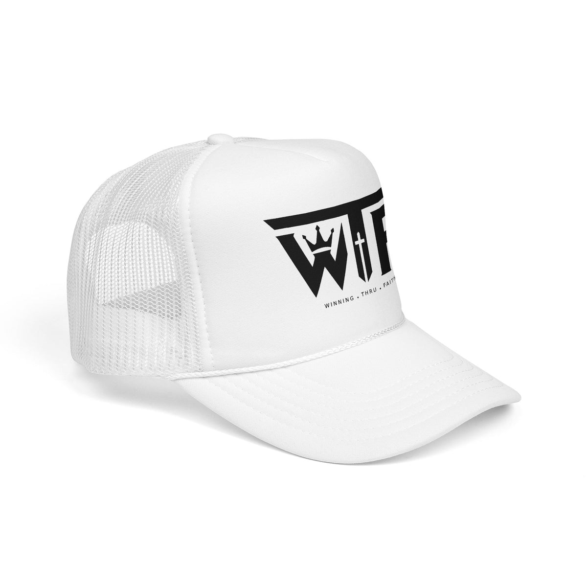 Winning Thru Faith Crown Logo Trucker Hat, product view 2