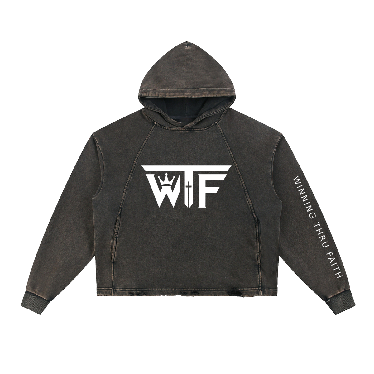 Winning Thru Faith Unisex Vintage-Washed Frayed-Hem Hoodie, product view 1
