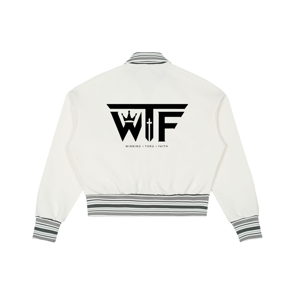 Winning Thru Faith Striped Rib-Collar Zip Jacket