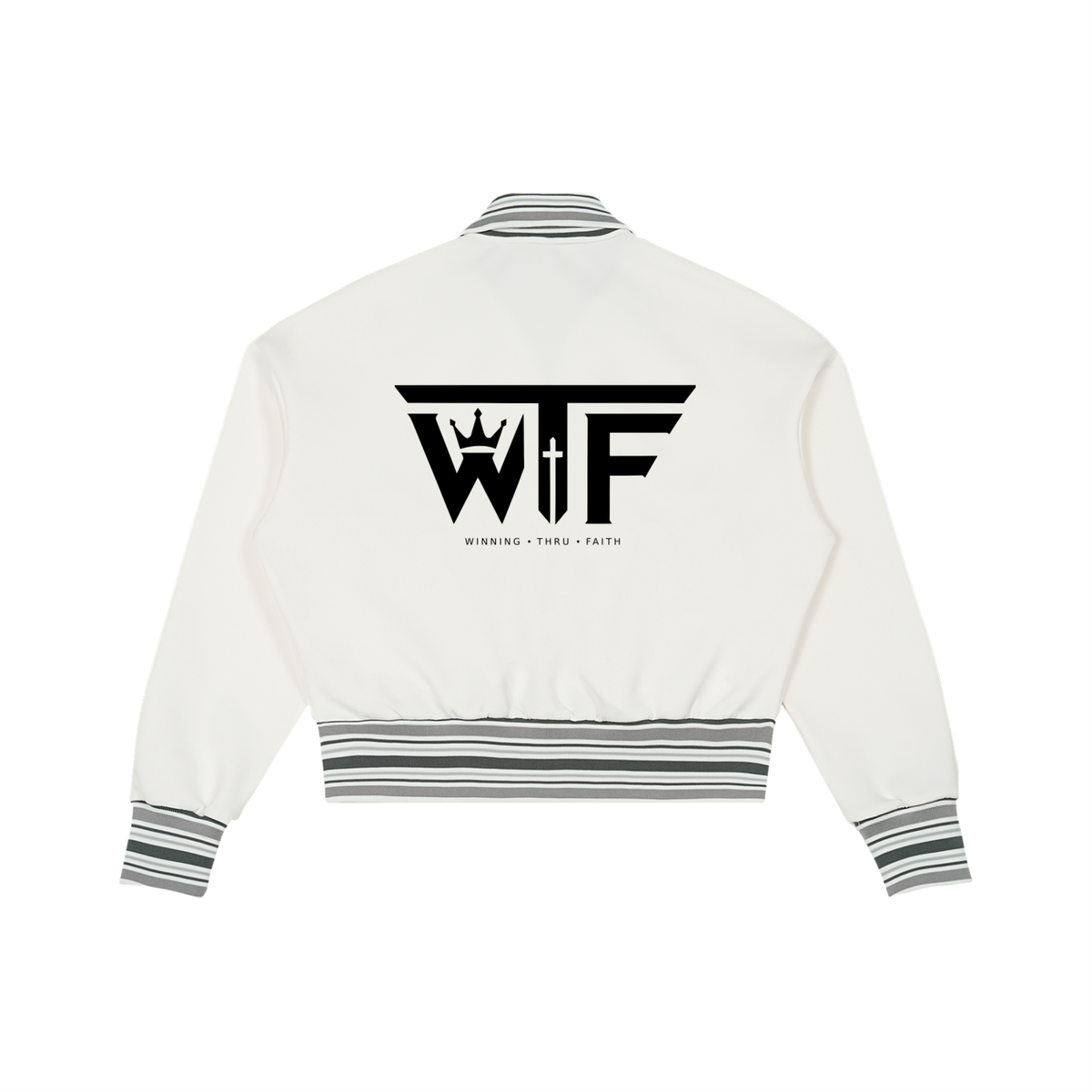 Winning Thru Faith Striped Rib-Collar Zip Jacket