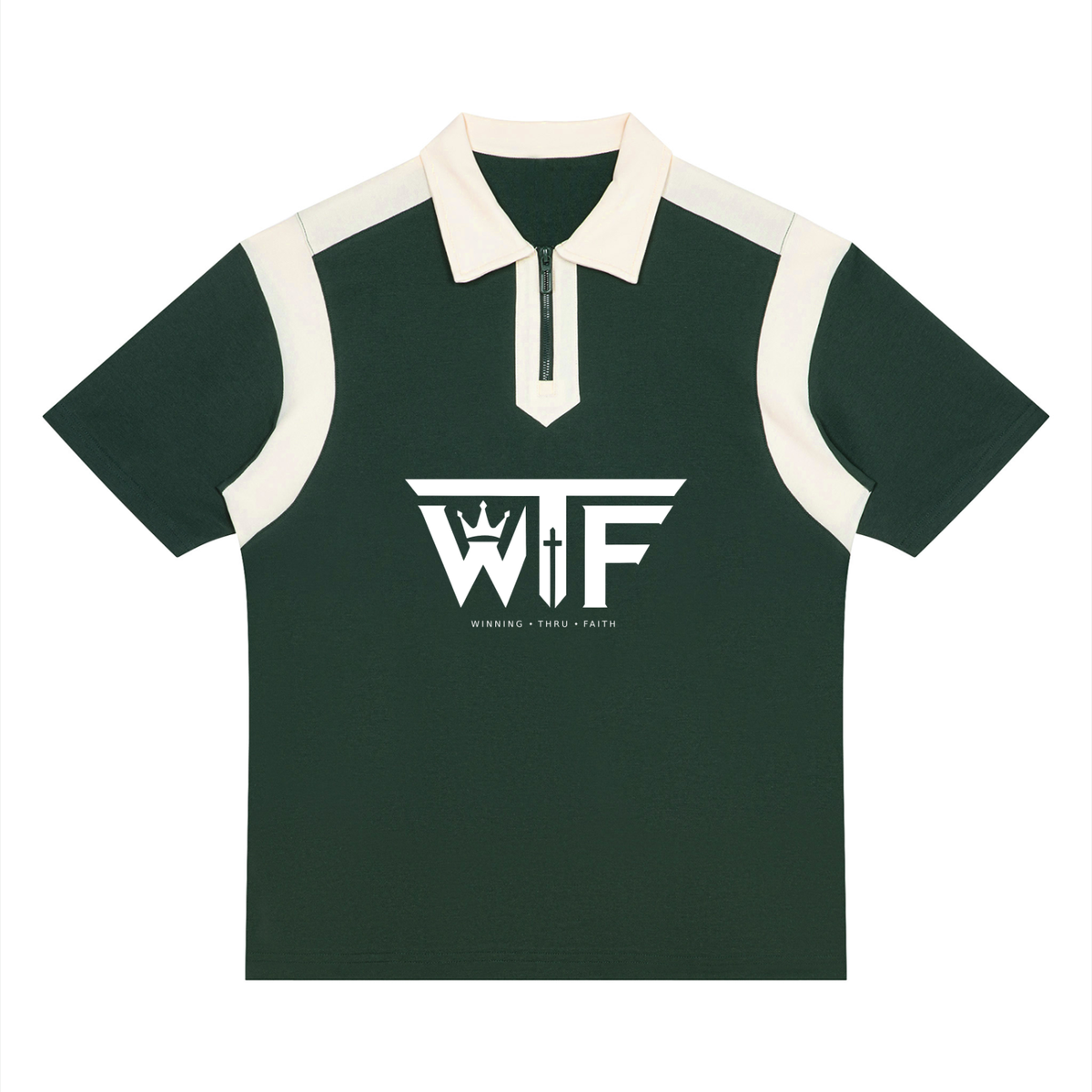 Winning Thru Faith Unisex Color-Block Quarter-Zip Polo Shirt, product view 5