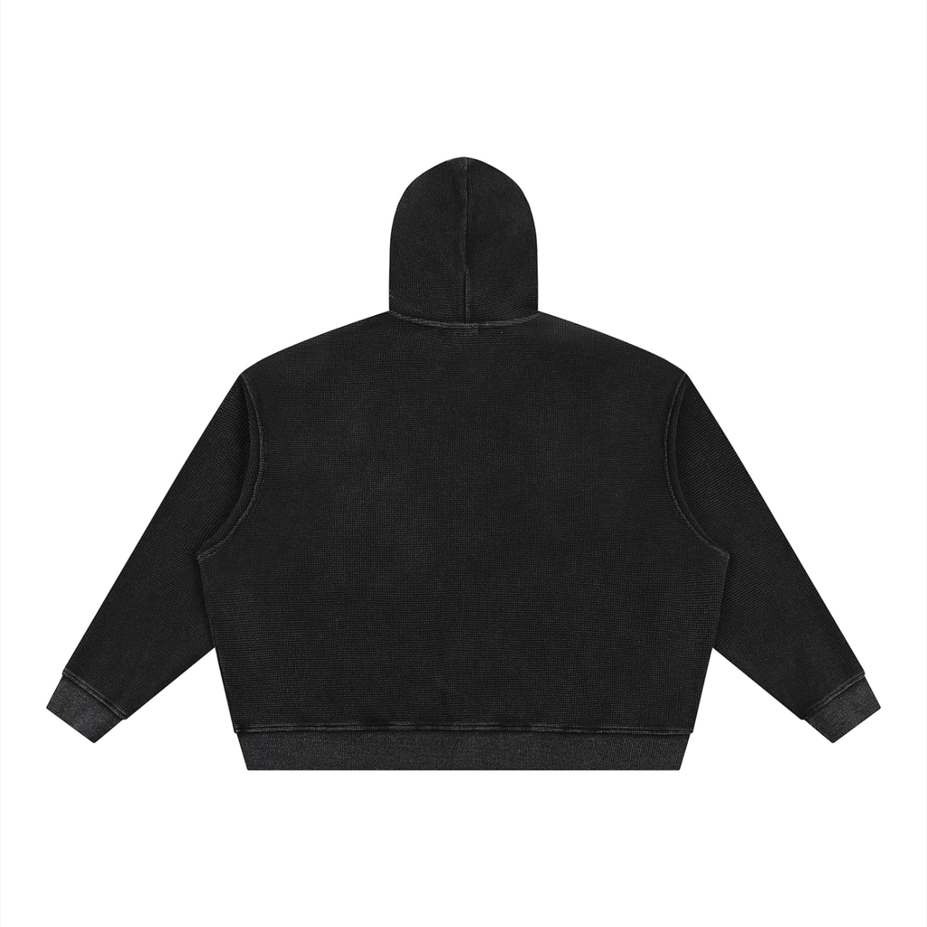 WTF Unisex Vintage Wash Boxy Waffle Full-Zip Hoodie
