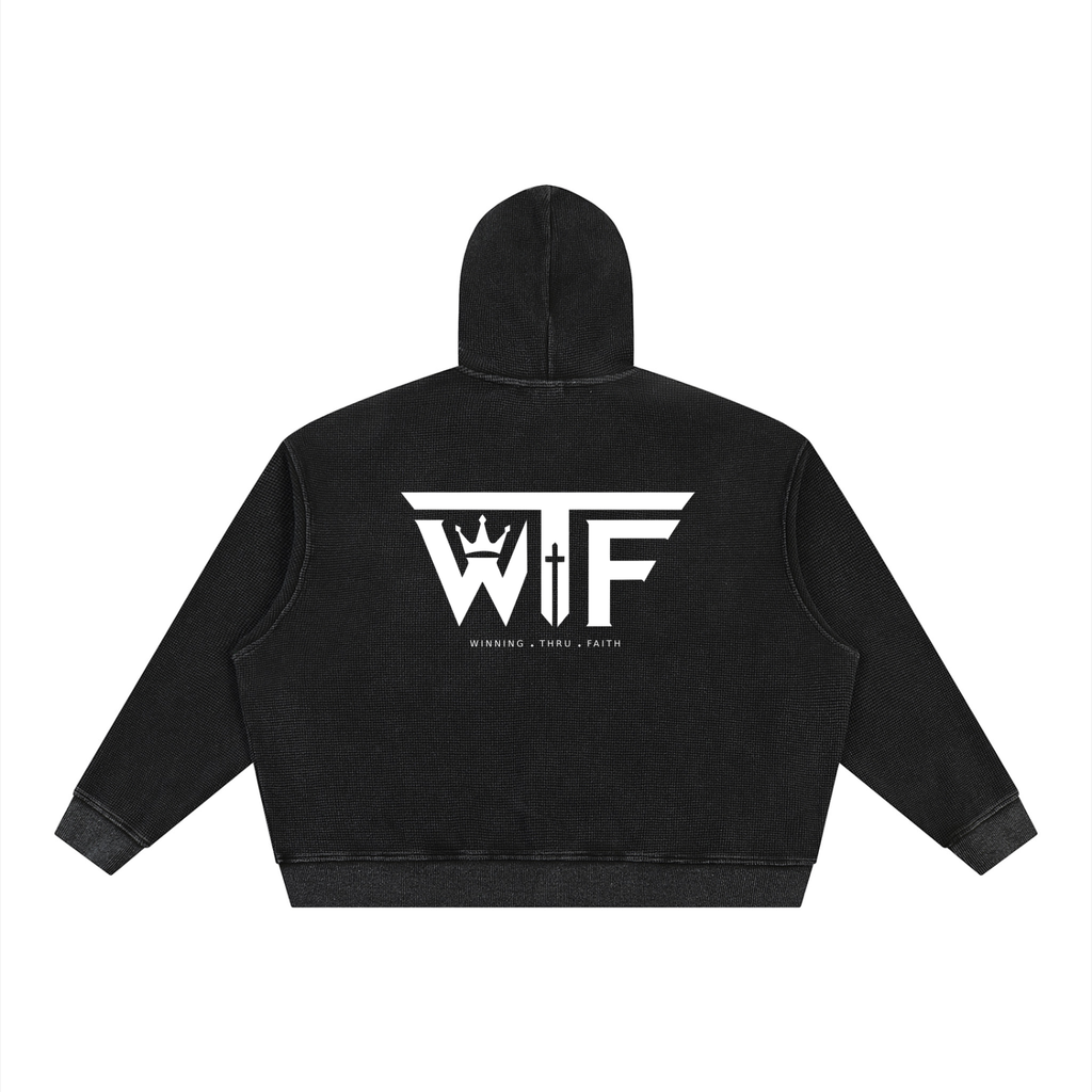 Winning Thru Faith Unisex Vintage Wash Boxy Waffle Full-Zip Hoodie