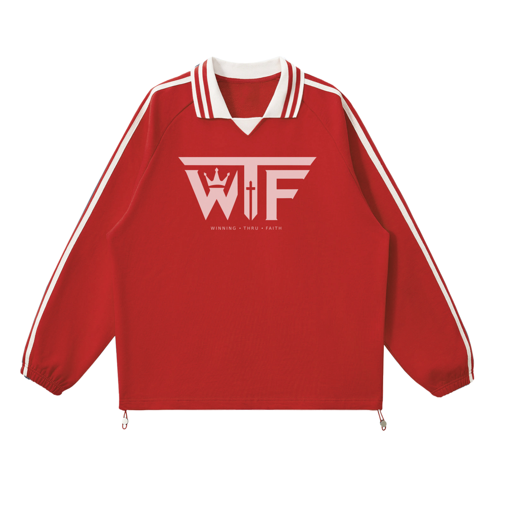 Winning Thru Faith Unisex Contrast-Stripe Collar Sweatshirt, product view 3