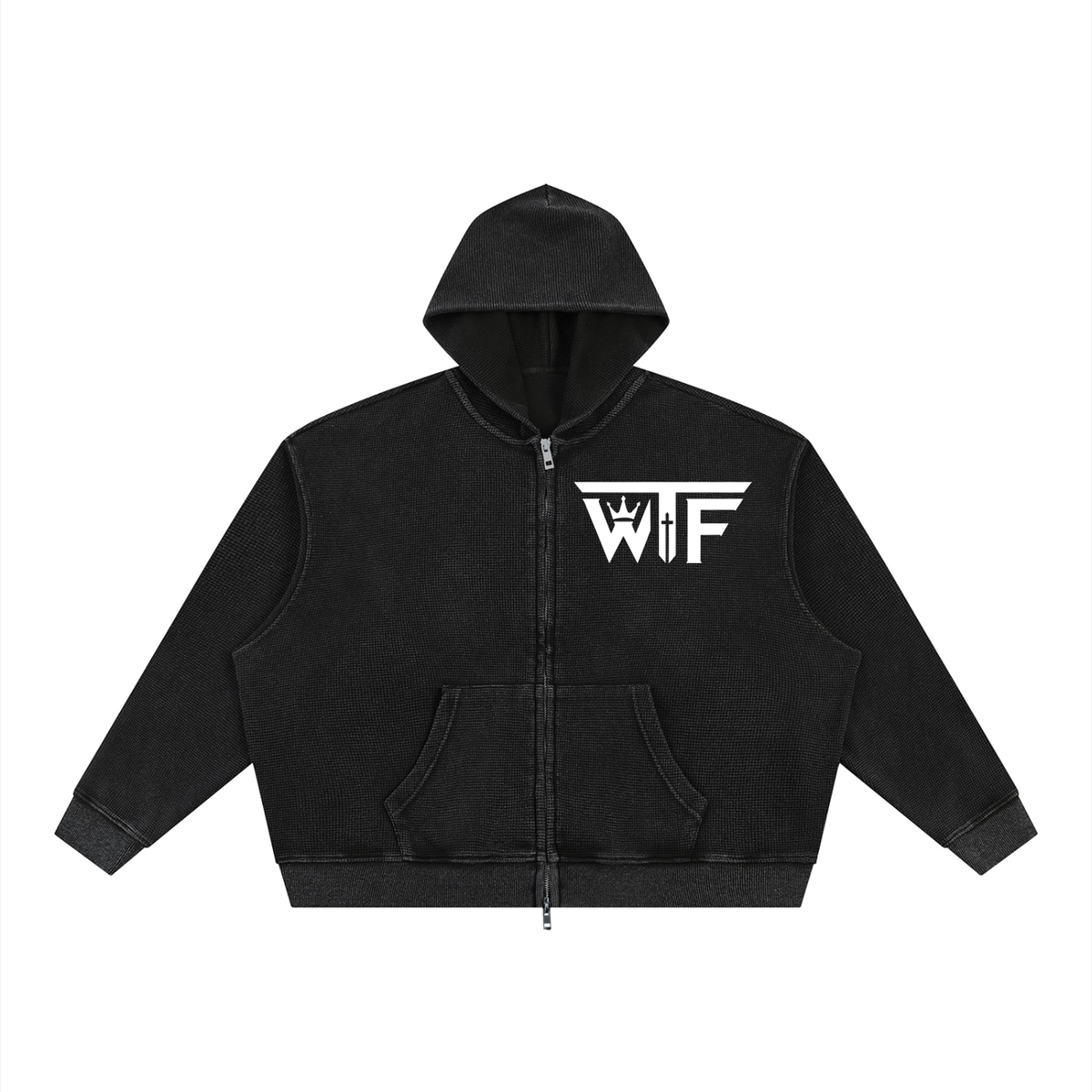 Winning Thru Faith Unisex Vintage Wash Boxy Waffle Full-Zip Hoodie, product view 5