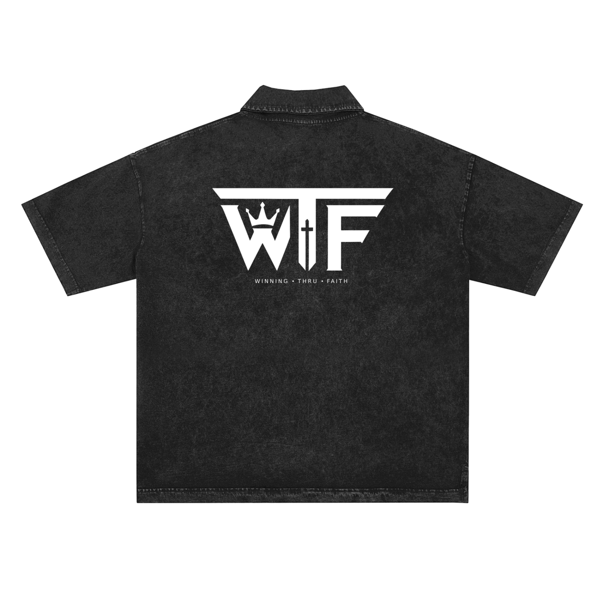 Winning Thru Faith Unisex Heavyweight Snow-Washed Polo T-Shirt, product view 2