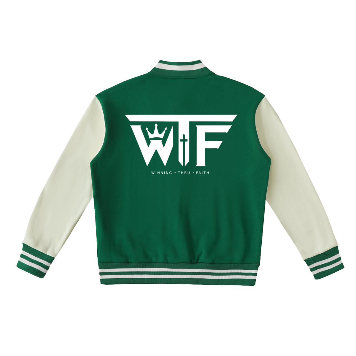 Winning Thru Faith Two-Tone Fleeced Varsity Jacket, product view 6