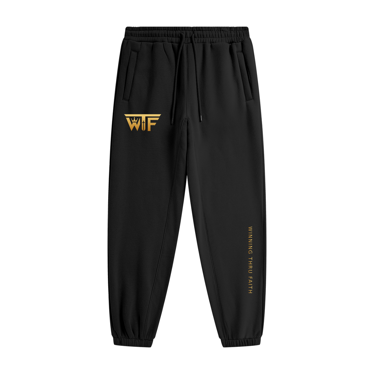Winning Thru Faith Heavyweight Fleece Joggers Gold Logo, product view 1