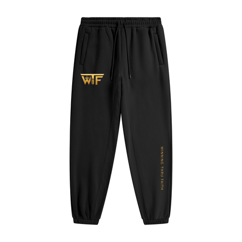 Winning Thru Faith Heavyweight Fleece Joggers Gold Logo, product view 1