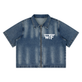 Winning Thru Faith Unisex Vintage-Washed Full-Zip Denim Shirt, product view 3