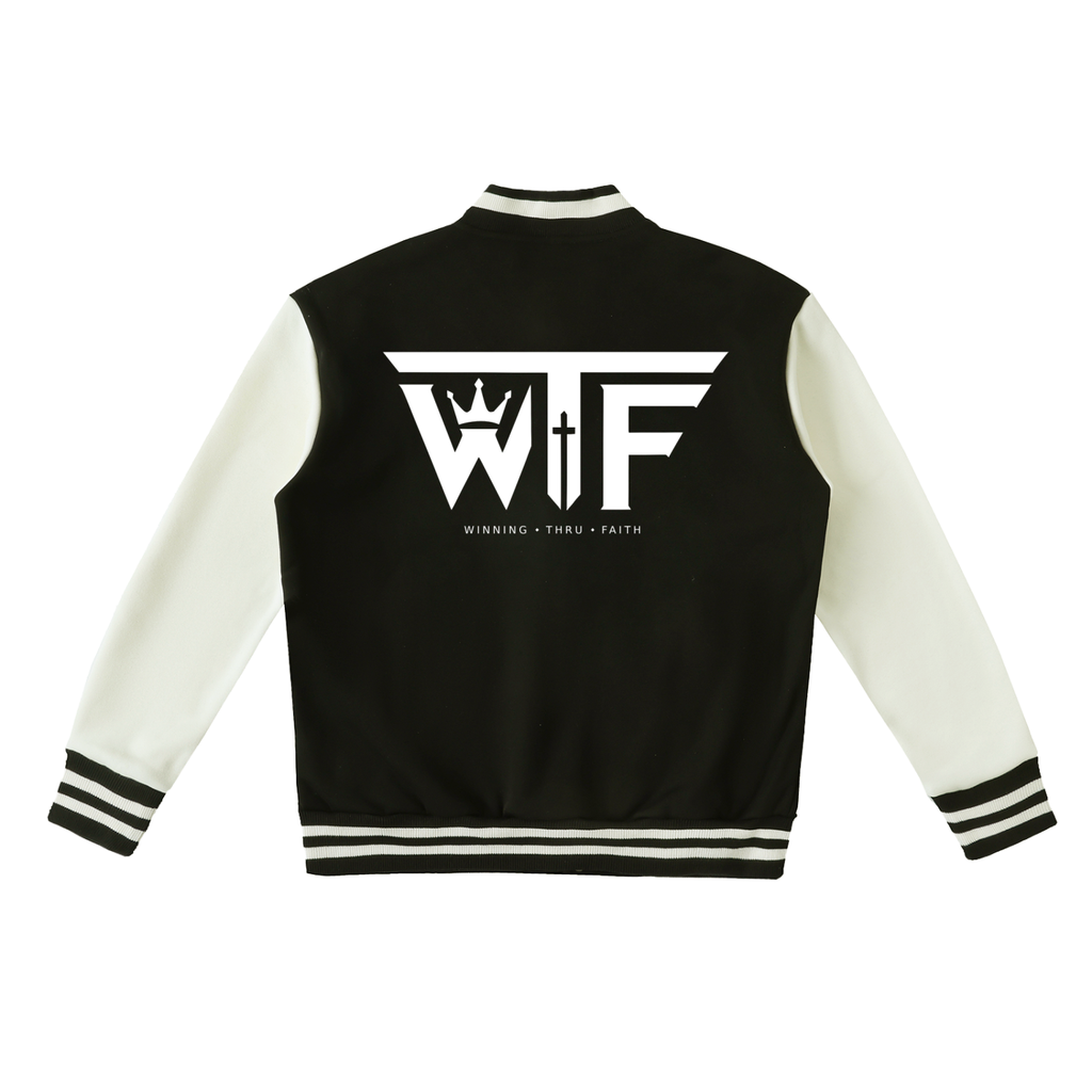 Winning Thru Faith Two-Tone Fleeced Varsity Jacket, product view 2