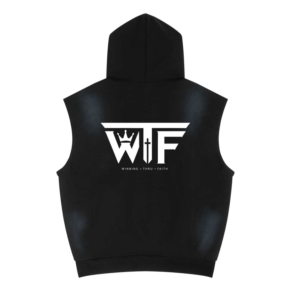 Winning Thru Faith Unisex Vintage-Wash Sleeveless Hoodie, product view 2