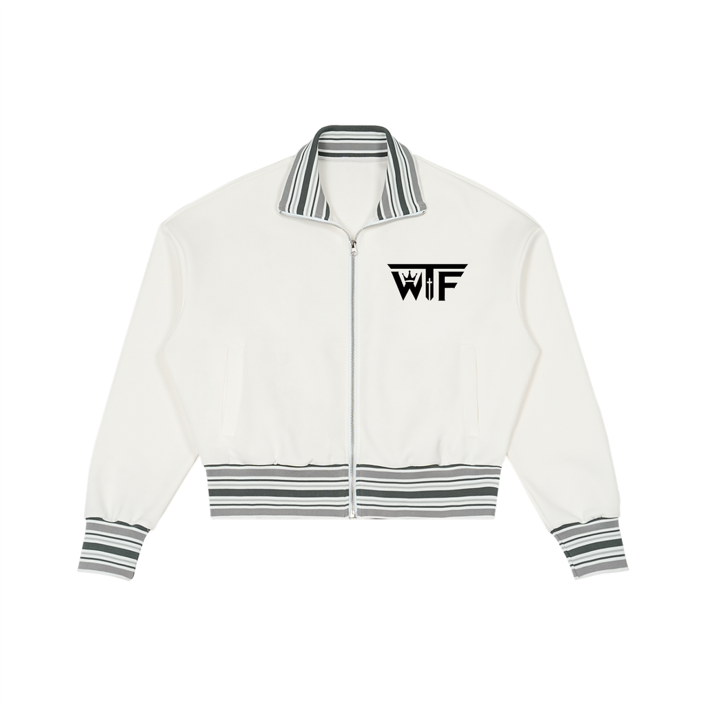 Winning Thru Faith Striped Rib-Collar Zip Jacket