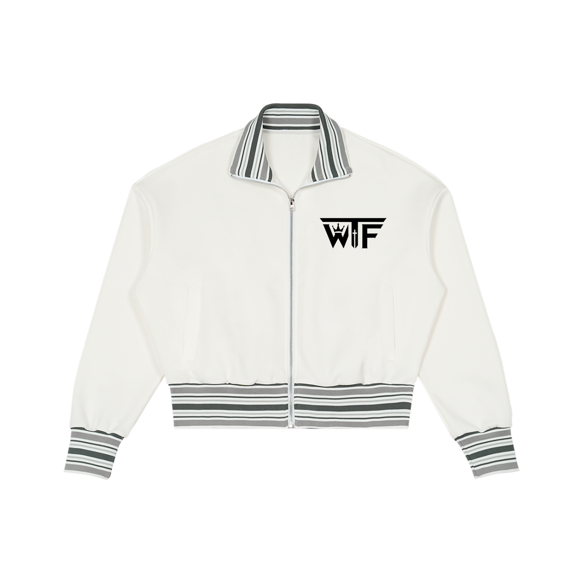 Winning Thru Faith Striped Rib-Collar Zip Jacket
