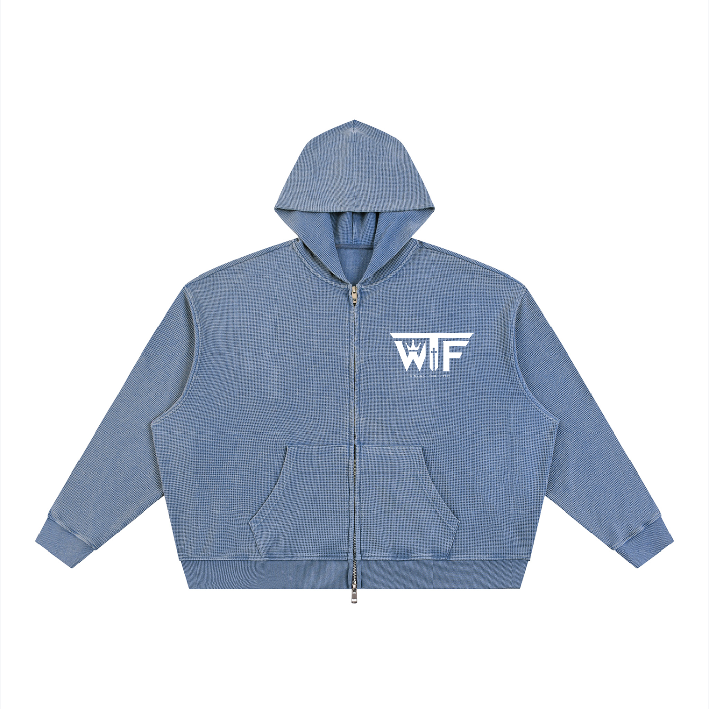 Winning Thru Faith Unisex Vintage Wash Boxy Waffle Full-Zip Hoodie