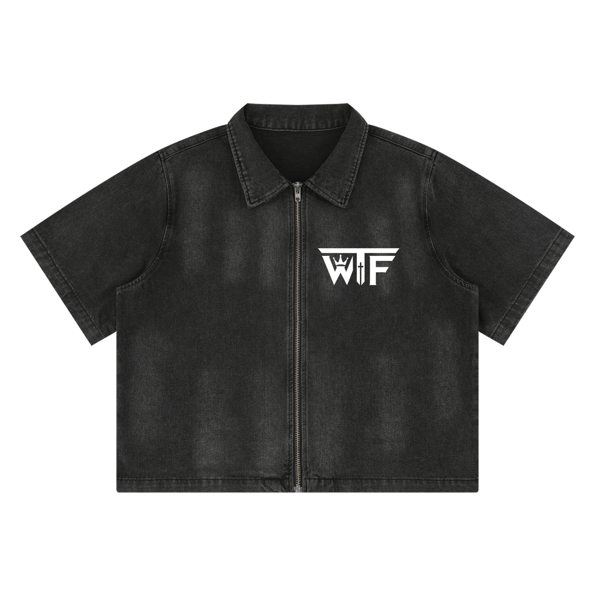 Winning Thru Faith Unisex Vintage-Washed Full-Zip Denim Shirt, product view 1