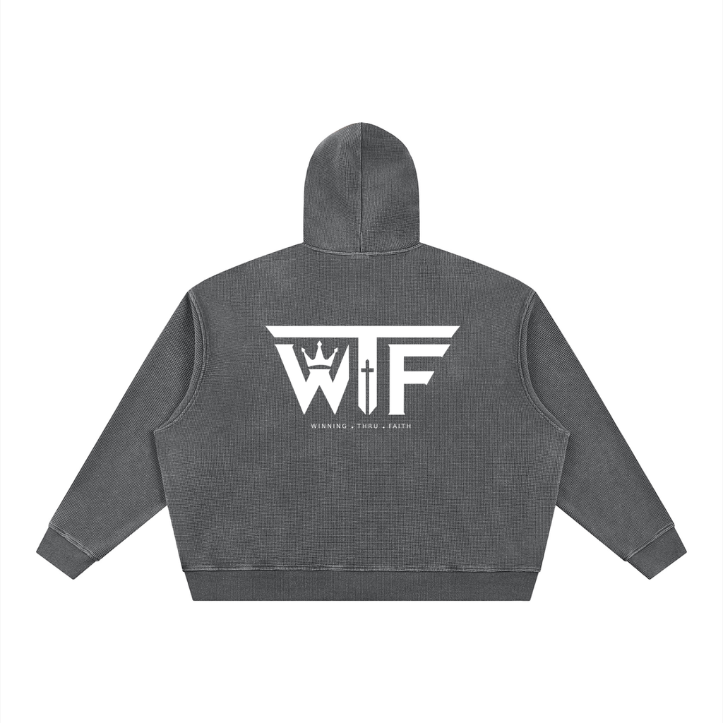 Winning Thru Faith Unisex Vintage Wash Boxy Waffle Full-Zip Hoodie
