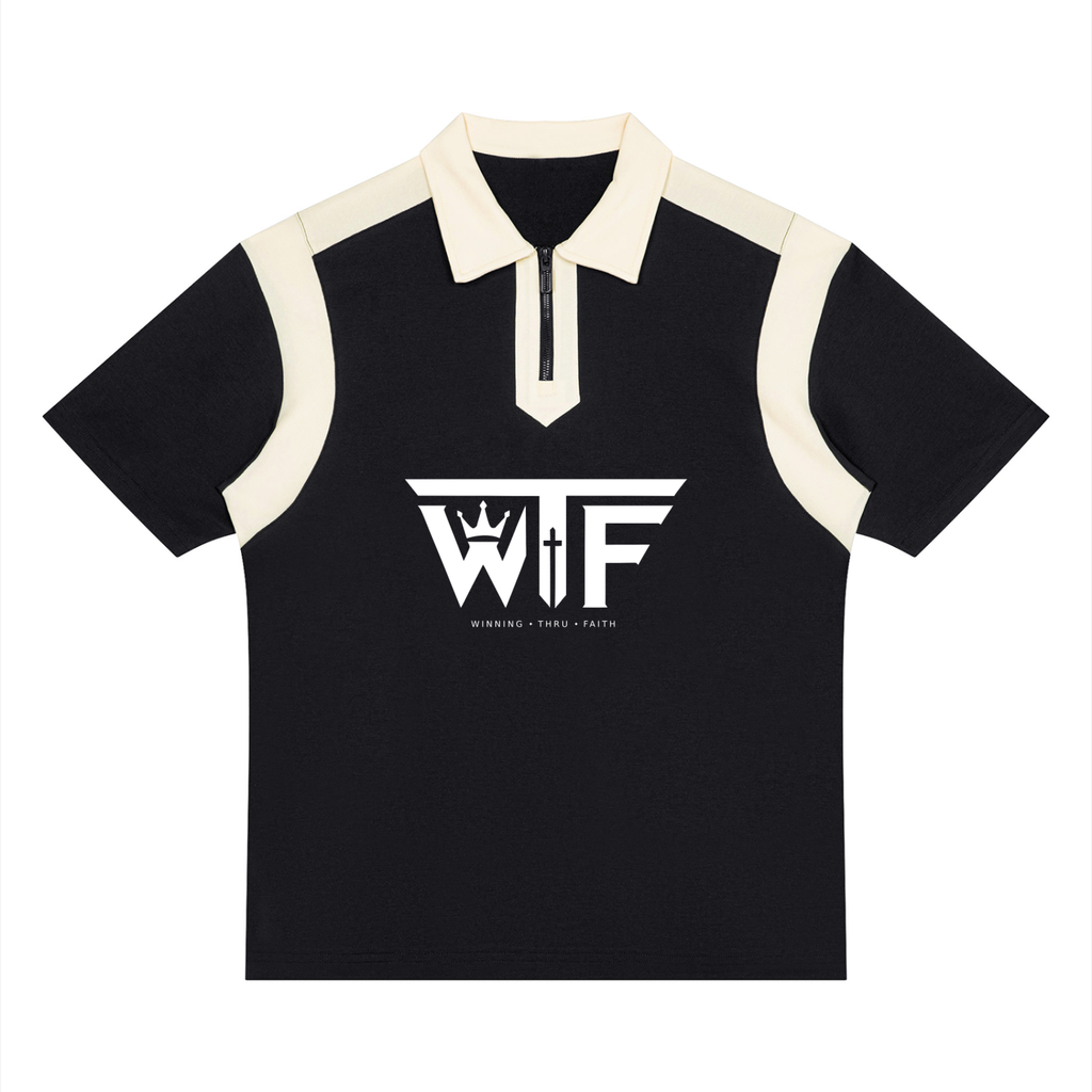 Winning Thru Faith Unisex Color-Block Quarter-Zip Polo Shirt, product view 1