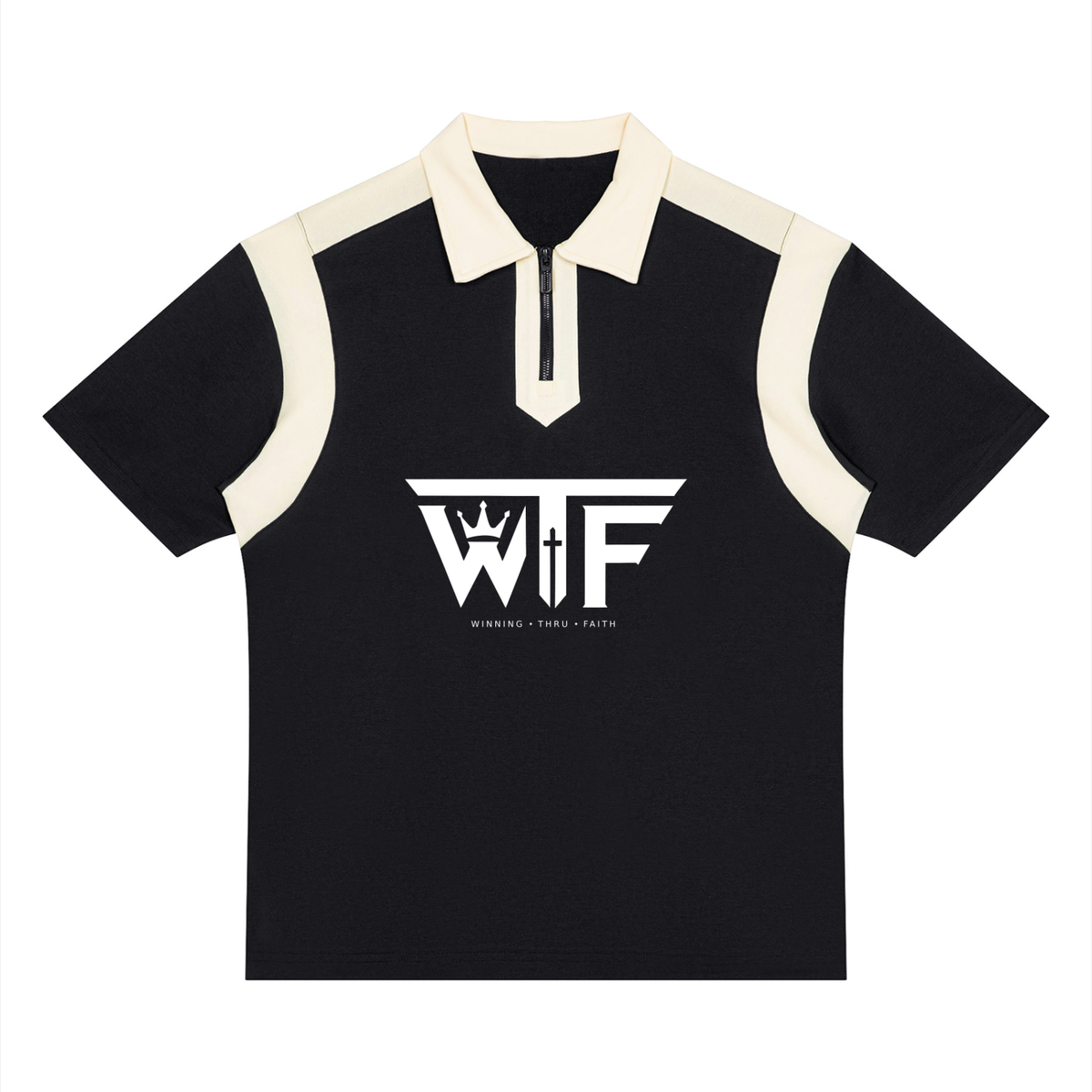 Winning Thru Faith Unisex Color-Block Quarter-Zip Polo Shirt, product view 1