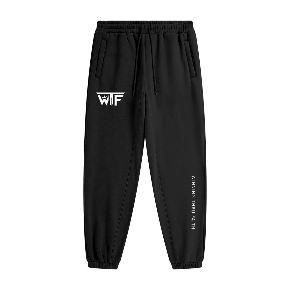 Winning Thru Faith Heavyweight Fleece Joggers White Logo, product view 1
