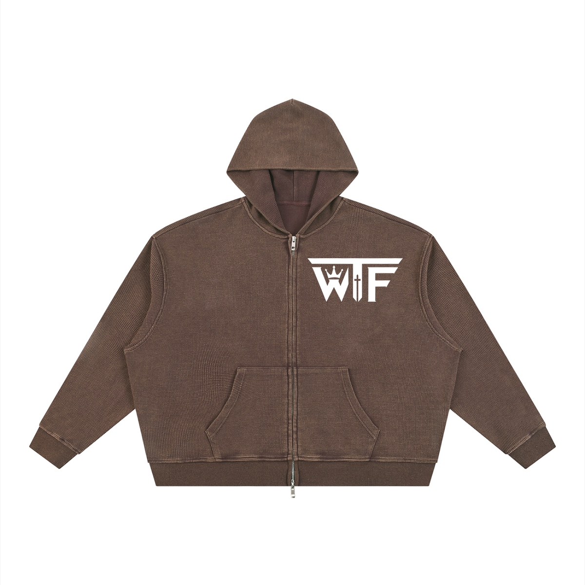 Winning Thru Faith Unisex Vintage Wash Boxy Waffle Full-Zip Hoodie, product view 1