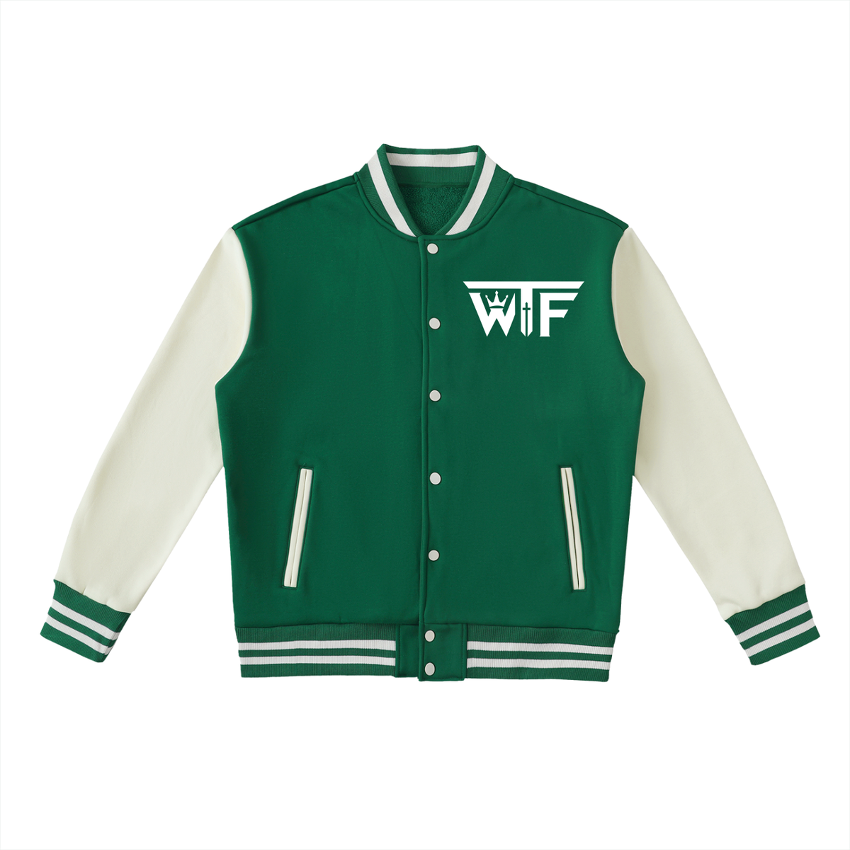 Winning Thru Faith Two-Tone Fleeced Varsity Jacket, product view 5