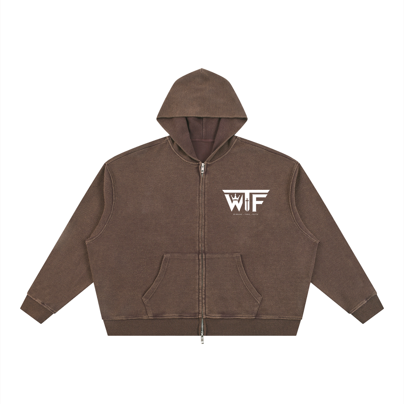 Winning Thru Faith Unisex Vintage Wash Boxy Waffle Full-Zip Hoodie