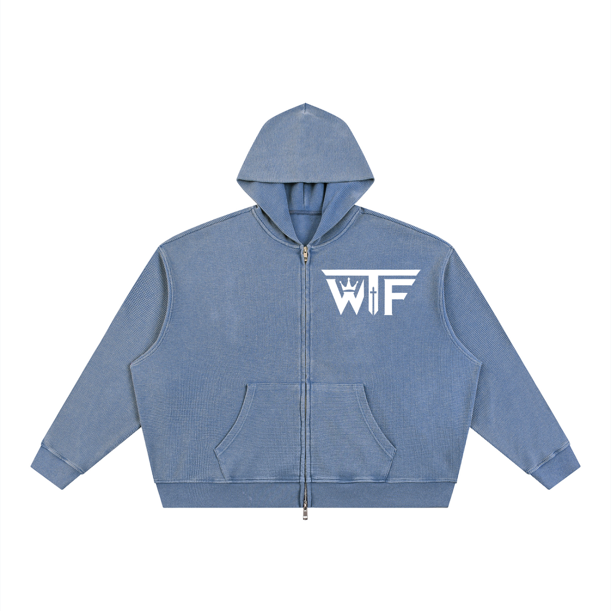 Winning Thru Faith Unisex Vintage Wash Boxy Waffle Full-Zip Hoodie, product view 3