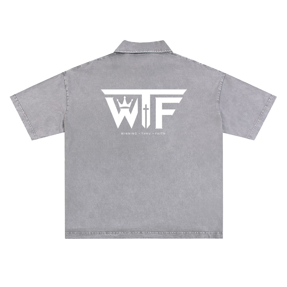 Winning Thru Faith Unisex Heavyweight Snow-Washed Polo T-Shirt, product view 4
