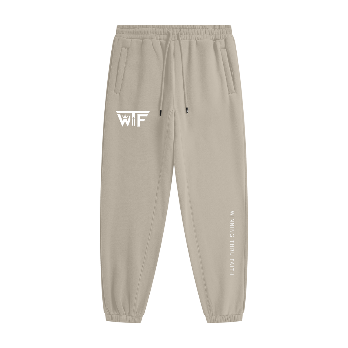 Winning Thru Faith Heavyweight Fleece Joggers White Logo, product view 2