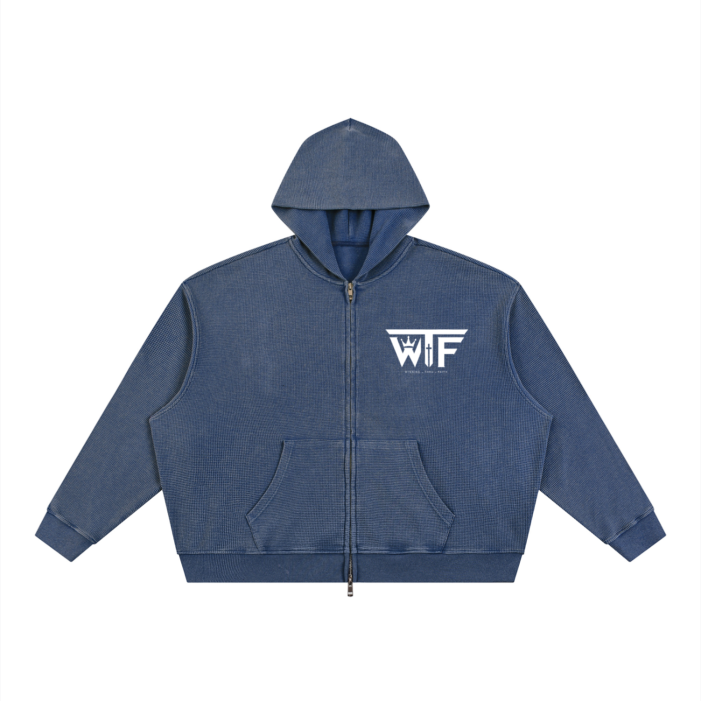 Winning Thru Faith Unisex Vintage Wash Boxy Waffle Full-Zip Hoodie