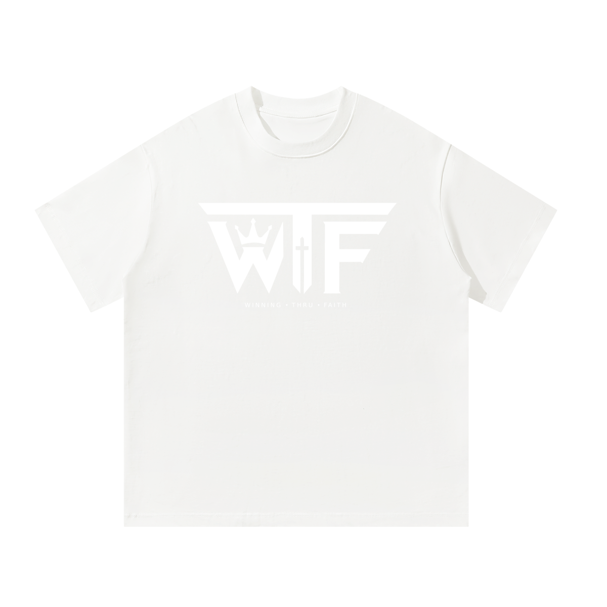 Winning Thru Faith Unisex Oversized T-Shirt White Logo, product view 3