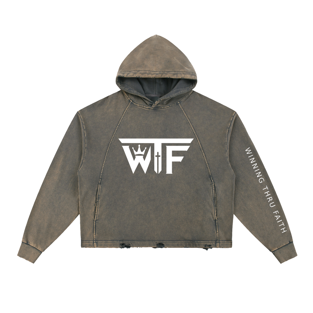 Winning Thru Faith Unisex Vintage-Washed Frayed-Hem Hoodie, product view 3