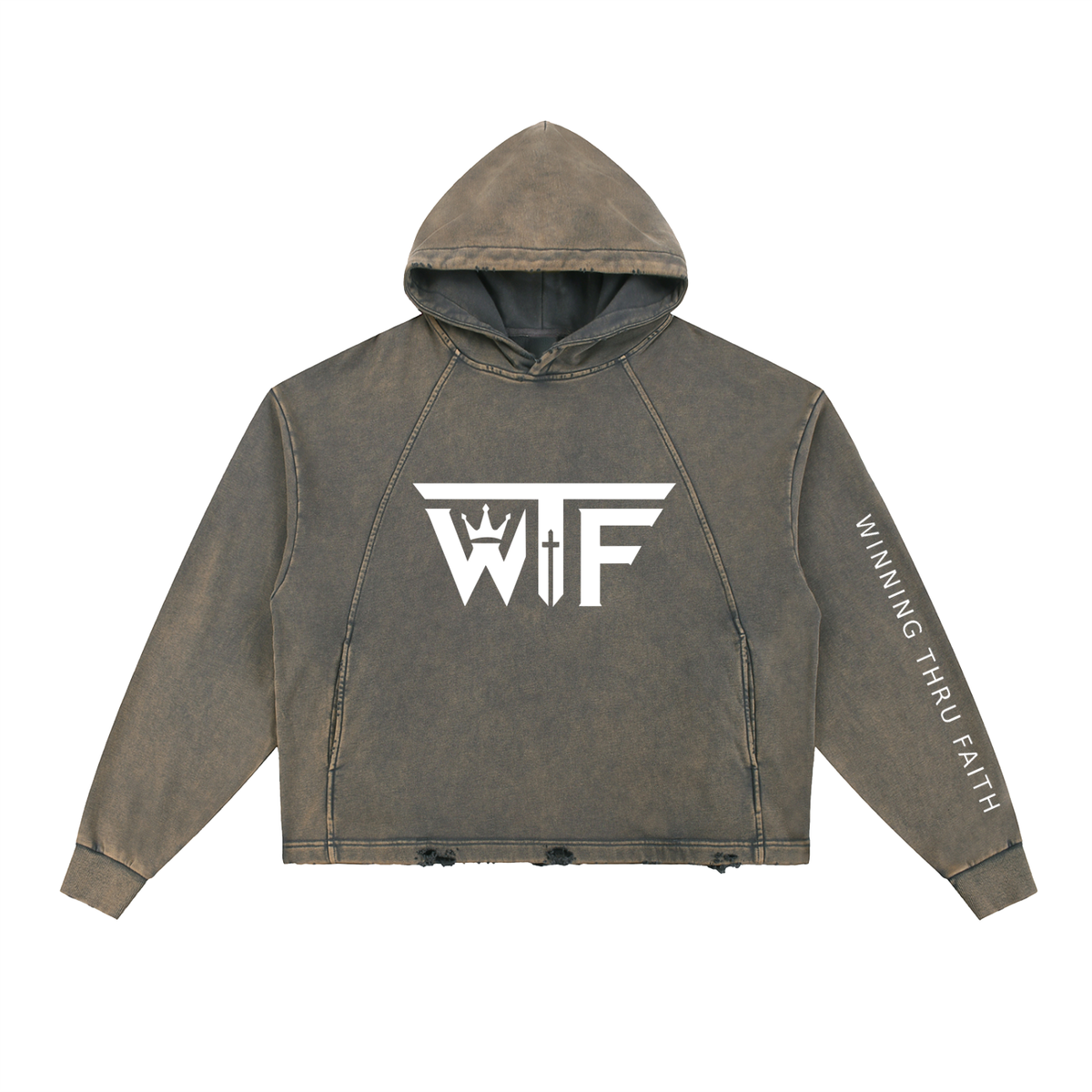 Winning Thru Faith Unisex Vintage-Washed Frayed-Hem Hoodie, product view 3