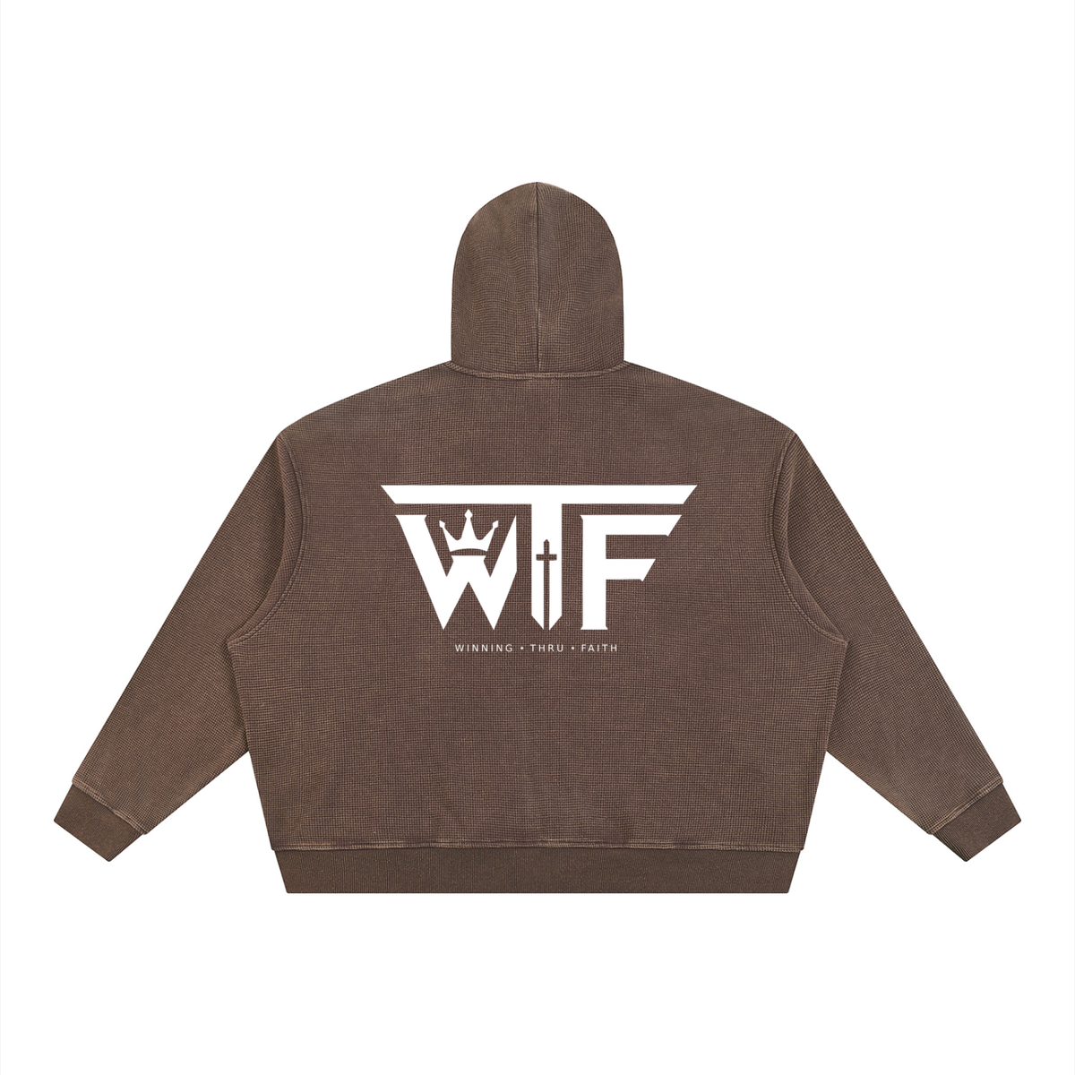 Winning Thru Faith Unisex Vintage Wash Boxy Waffle Full-Zip Hoodie, product view 2