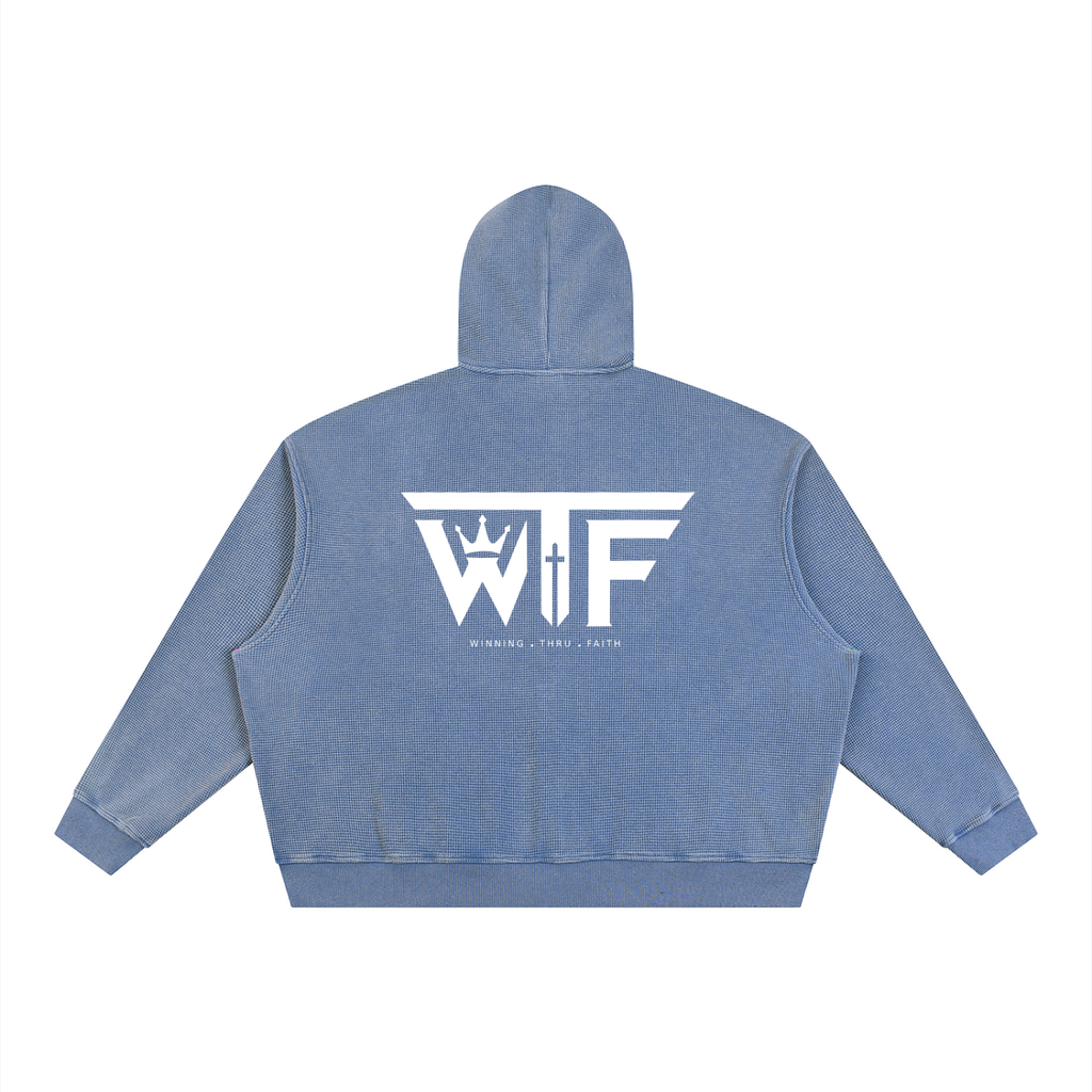 Winning Thru Faith Unisex Vintage Wash Boxy Waffle Full-Zip Hoodie