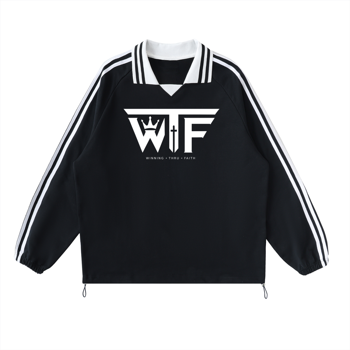 Winning Thru Faith Unisex Contrast-Stripe Collar Sweatshirt, product view 1